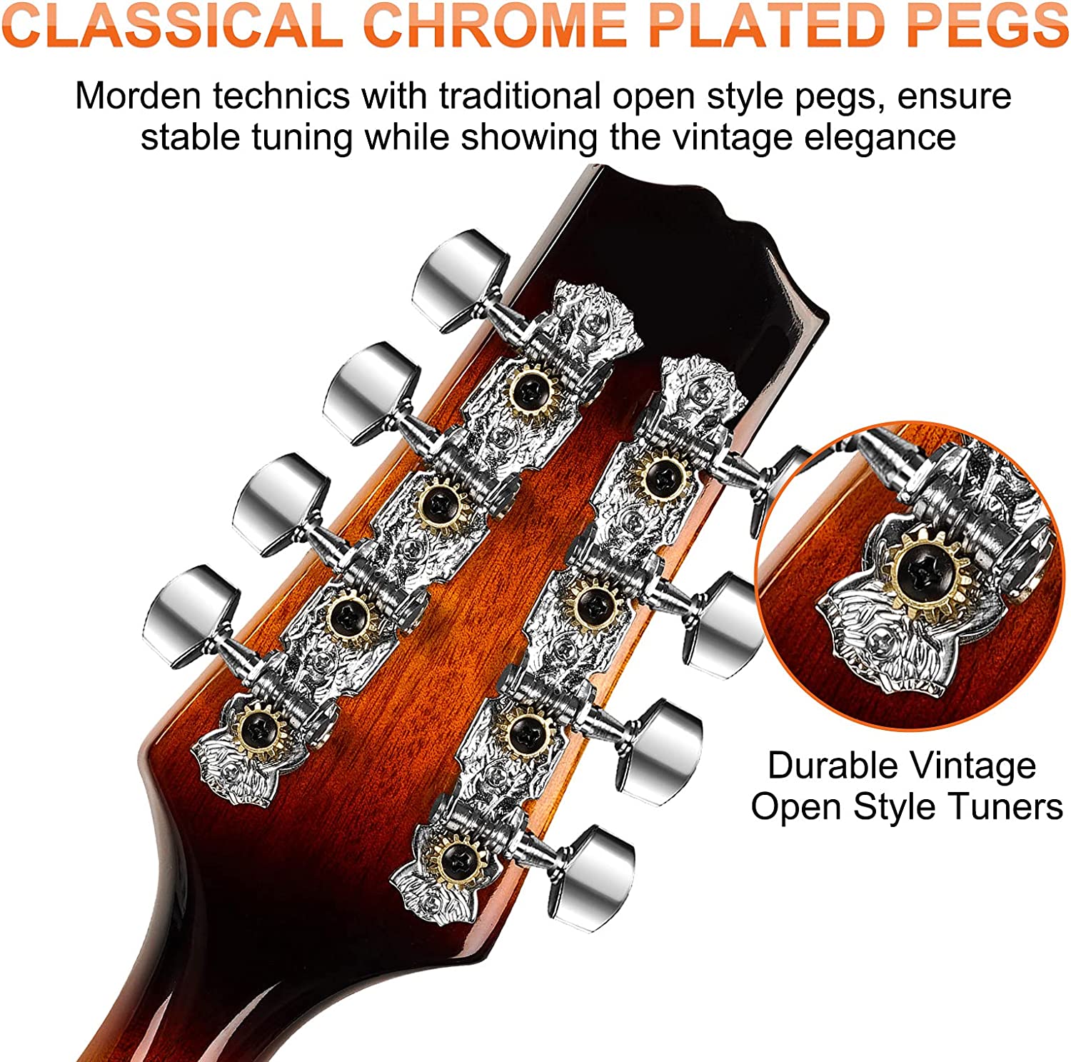 Vangoa LEFT-HANDED A Style Mandolin Musical Instrument 8 String Sunburst
