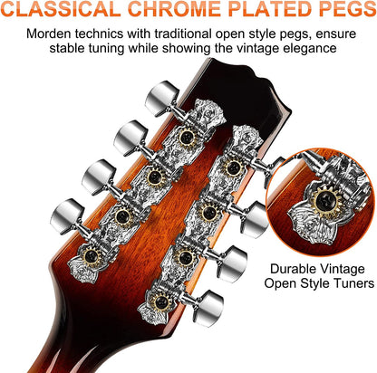Vangoa Mandoline 8 cordes style A pour gaucher Sunburst 