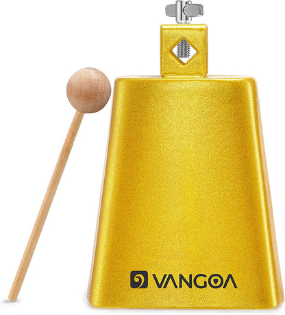 Vangoa 6 Inch Cow Bell With Mallet Beater Sticks Gold
