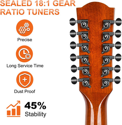 Vangoa 12 String Acoustic Electric Guitar Sunburst Gloss - Vangoa