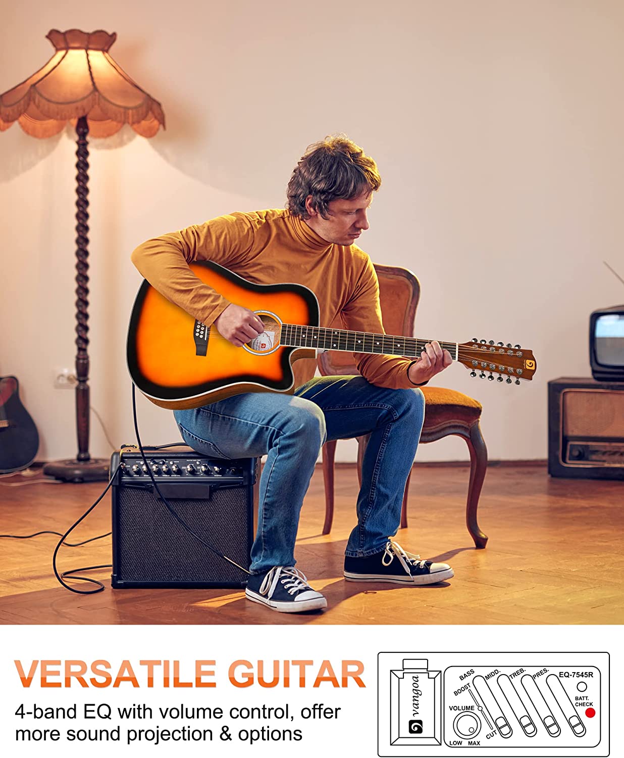 Vangoa 12 String Acoustic Electric Guitar Sunburst Gloss - Vangoa