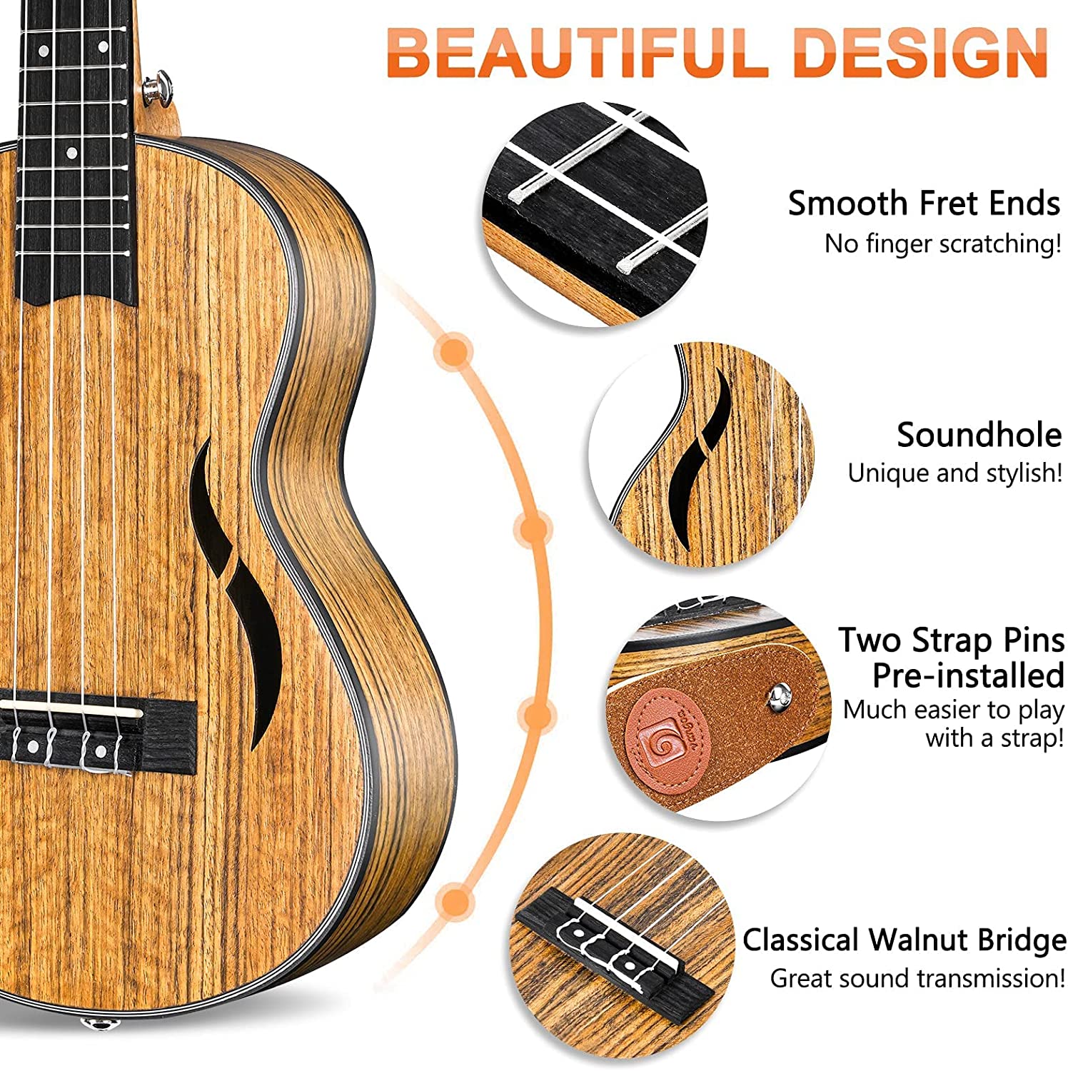 Vangoa 23 Inch Concert Ukulele for Beginner Professional Four String Acoustic Walnut Uke - Vangoa