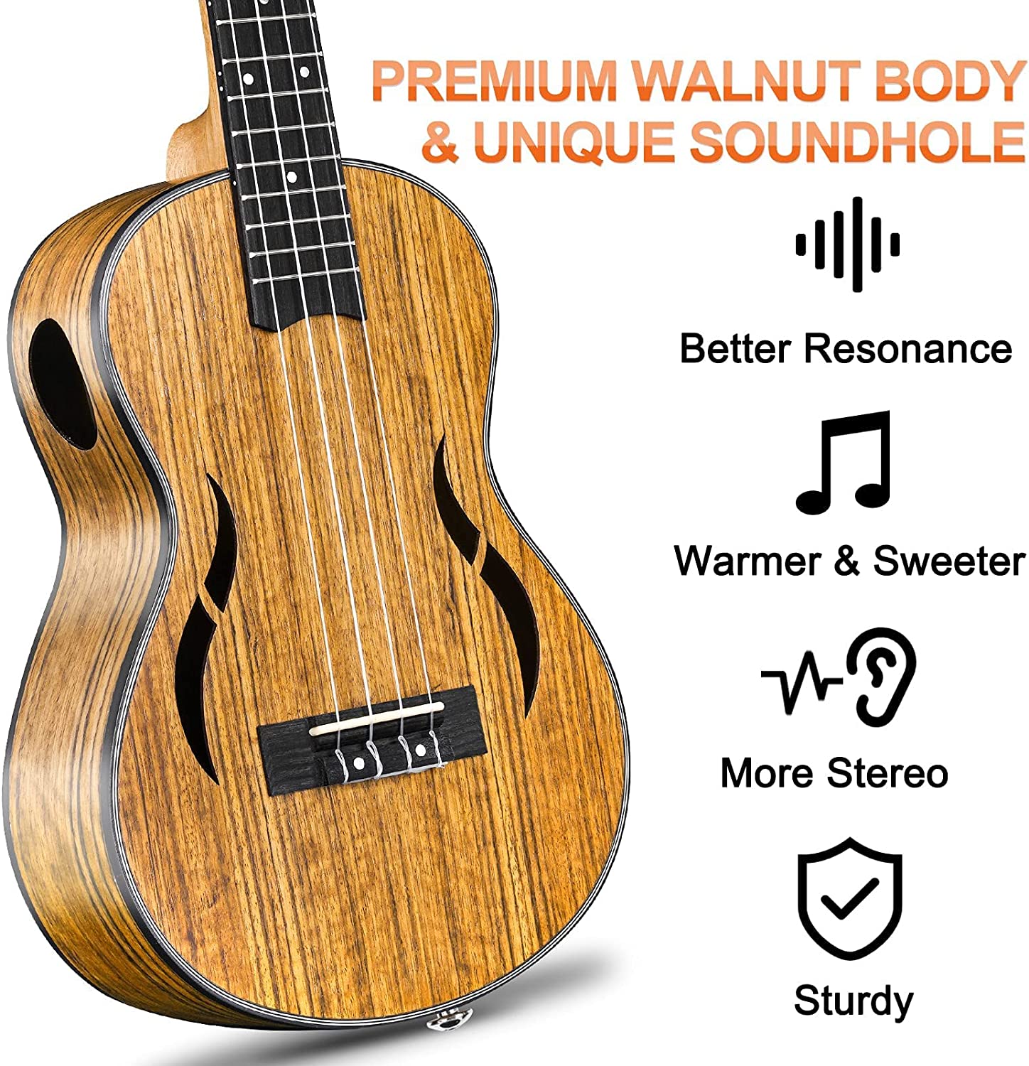 Vangoa 23 Inch Concert Ukulele for Beginner Professional Four String Acoustic Walnut Uke - Vangoa