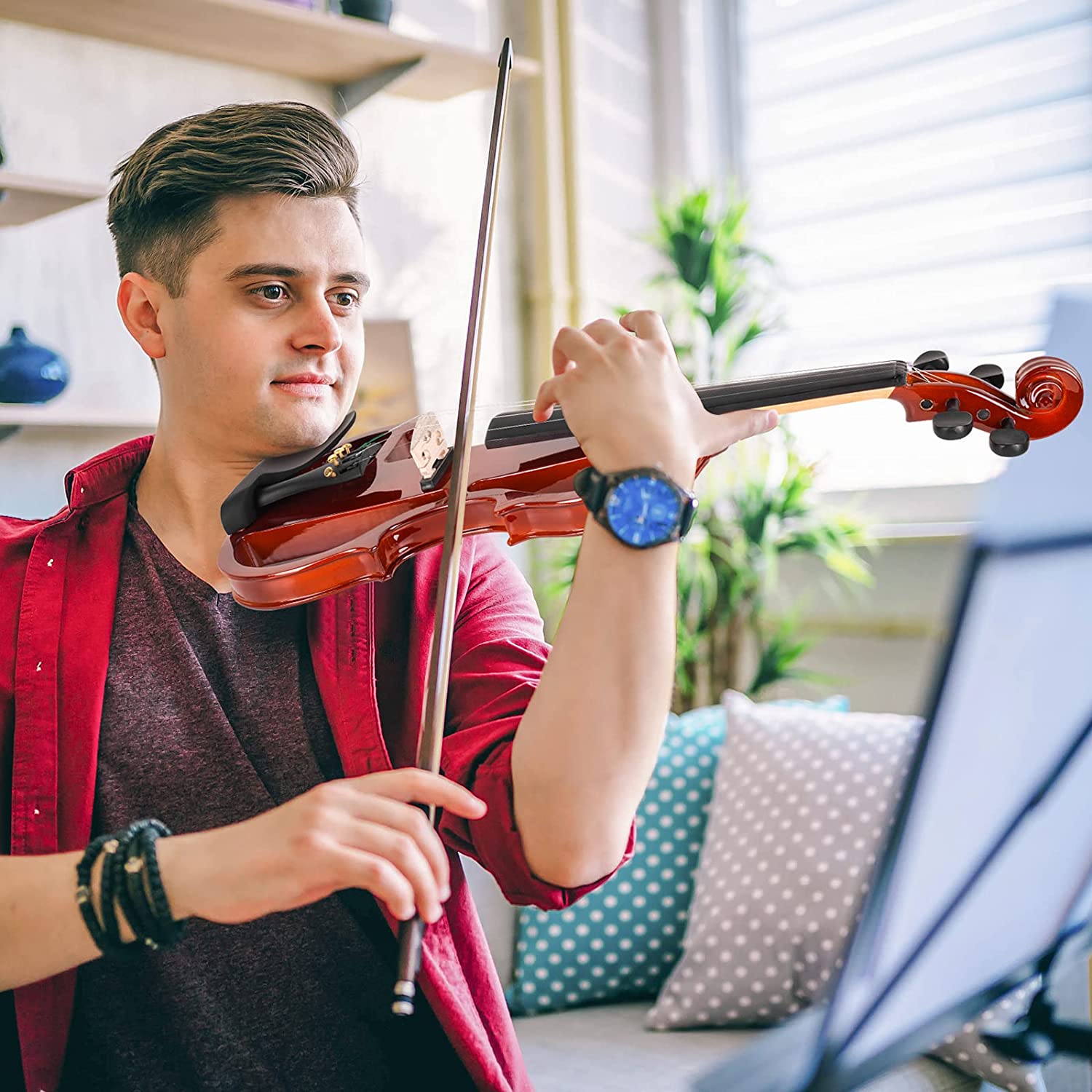 Vangoa 4/4 Full Size Silent Electric Violin for Beginners Kids Solid W