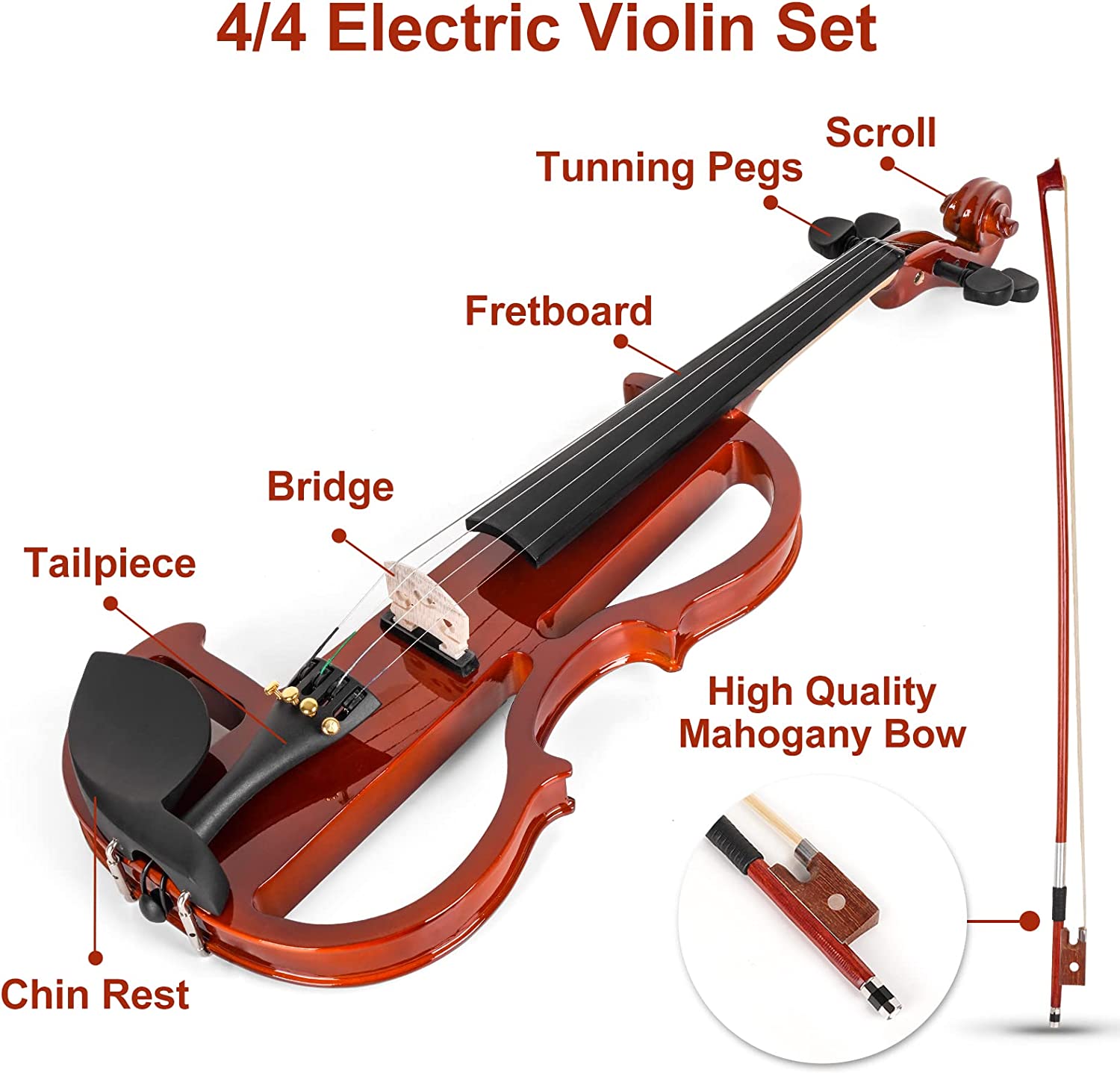 Vangoa 4/4 Full Size Silent Electric Violin for Beginners Kids Solid W