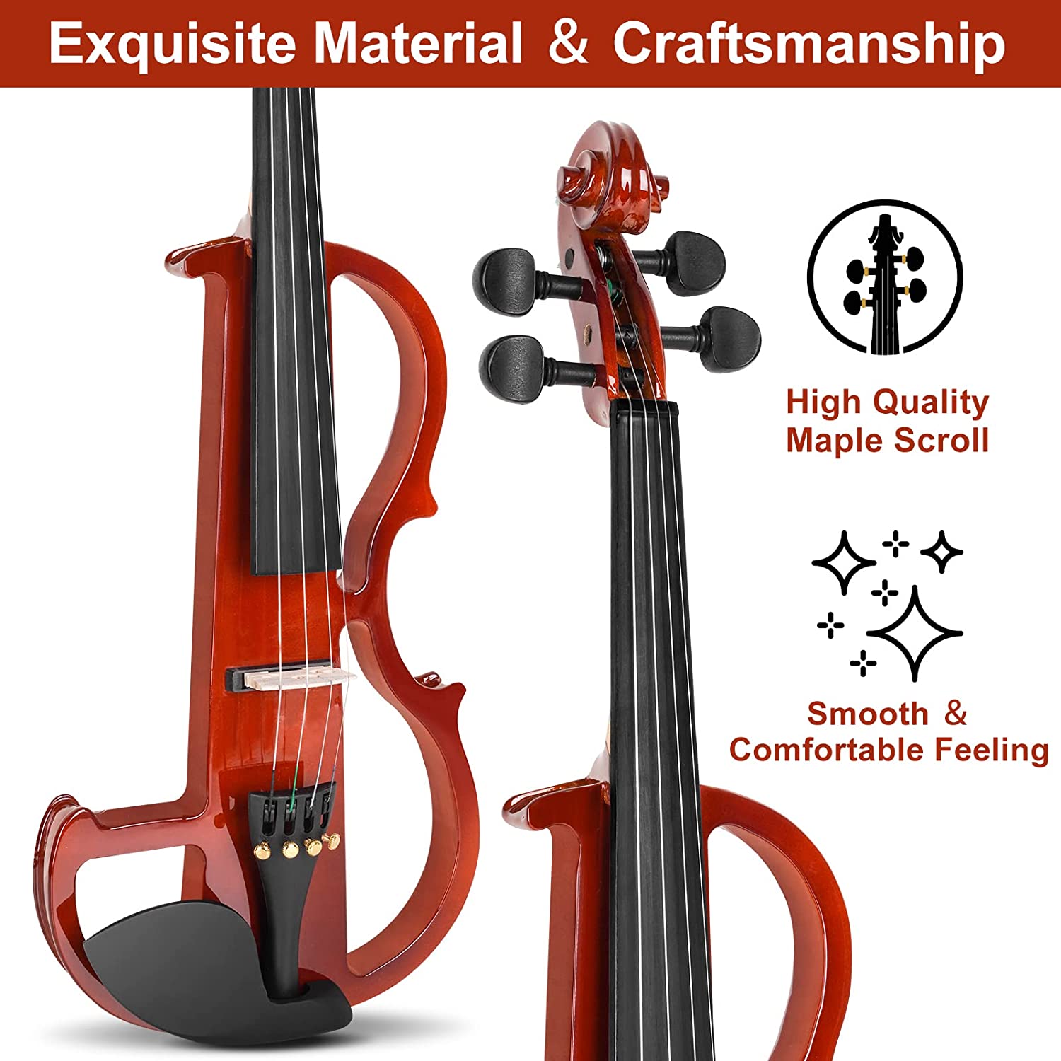 Vangoa 4/4 Full Size Silent Electric Violin for Beginners Kids Solid W