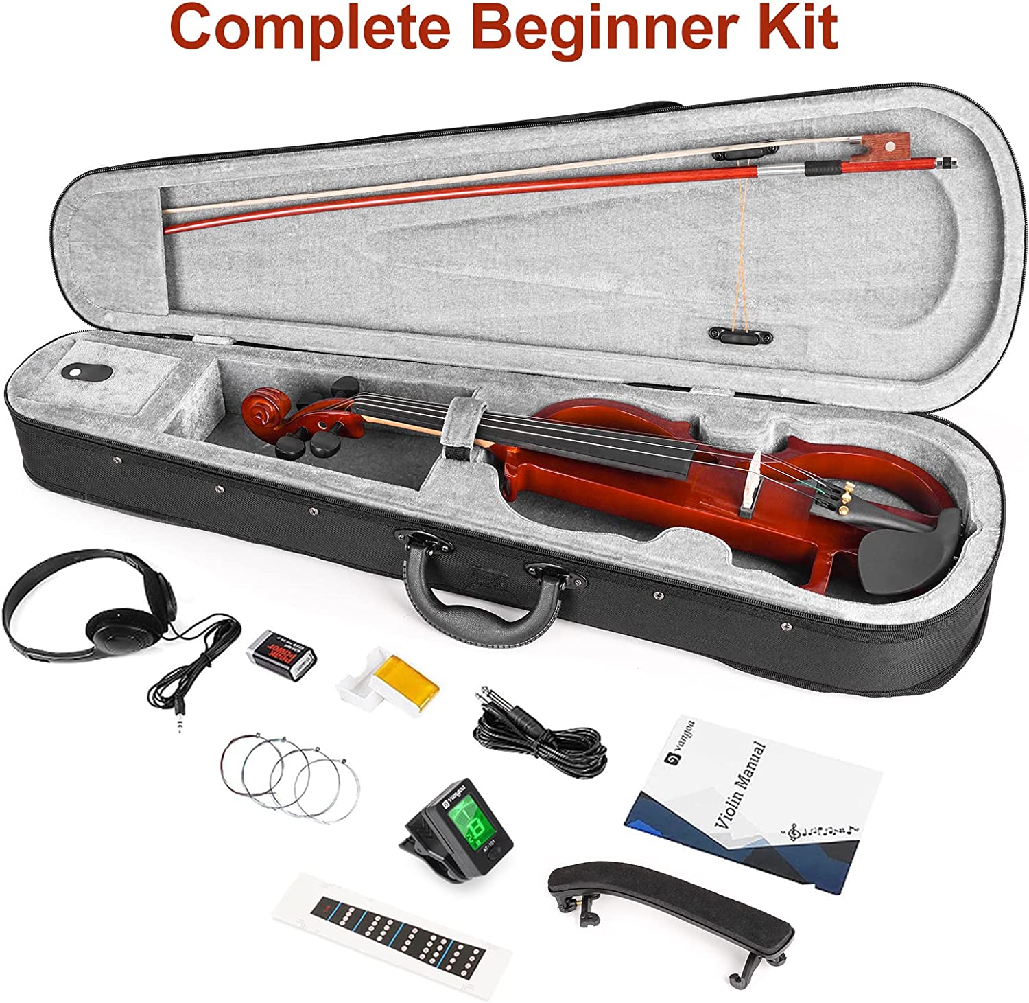 Vangoa 4/4 Full Size Silent Electric Violin for Beginners Kids Solid Wood Electric Fiddle Starter Set - Vangoa