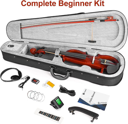 Vangoa 4/4 Full Size Silent Electric Violin for Beginners Kids Solid Wood Electric Fiddle Starter Set - Vangoa