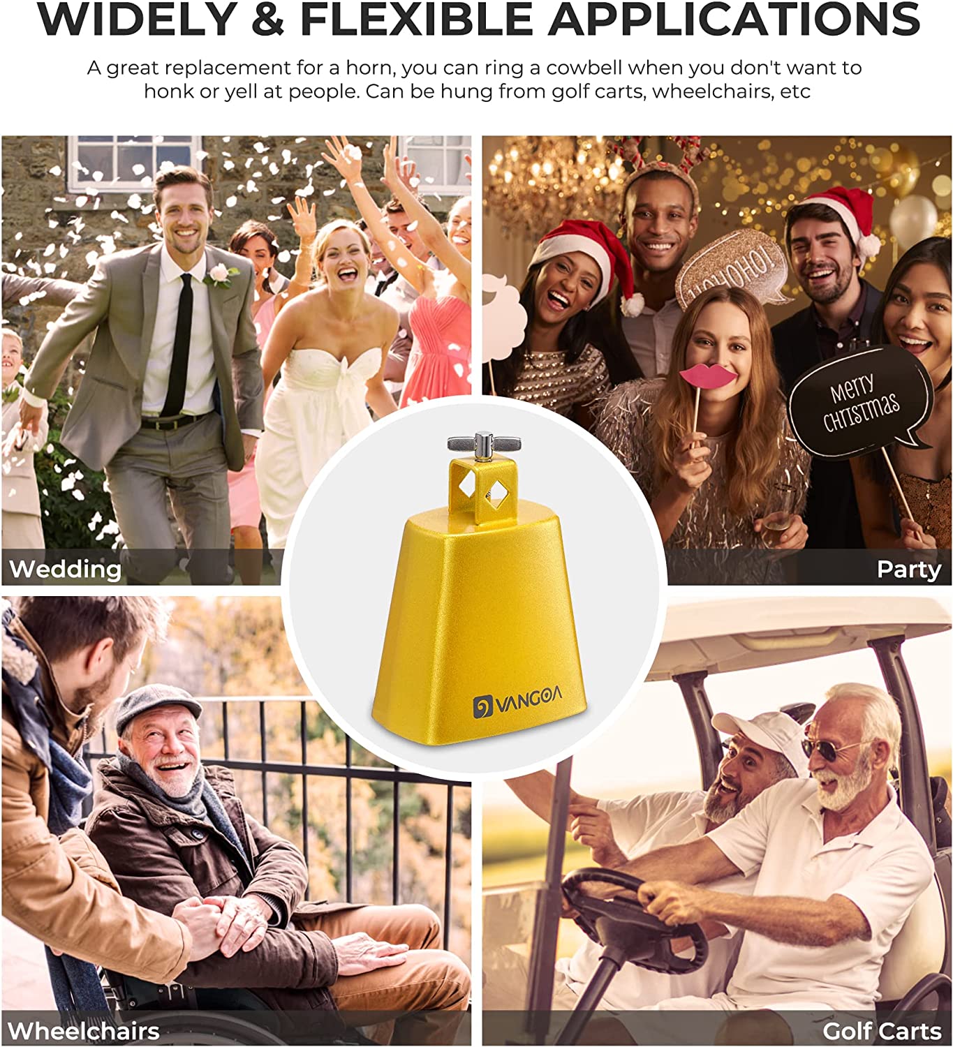 Vangoa 5 Inch Cow Bell With Mallet Beater Sticks Gold - Vangoa