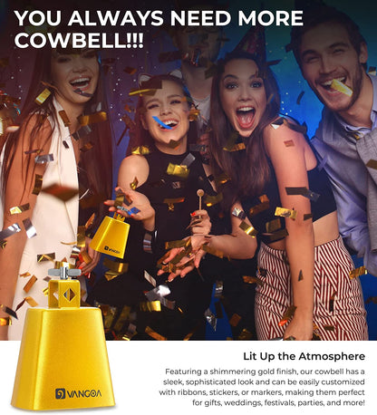 Vangoa 5 Inch Cow Bell With Mallet Beater Sticks Gold - Vangoa