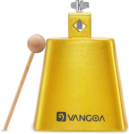 Vangoa 5 Inch Cow Bell With Mallet Beater Sticks Gold - Vangoa