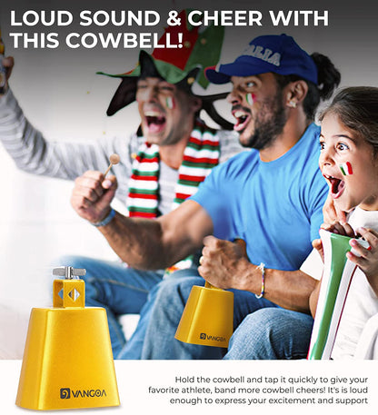 Vangoa 5 Inch Cow Bell With Mallet Beater Sticks Gold - Vangoa