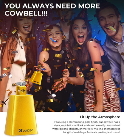 Vangoa 8 Inch Cow Bell With Mallet Beater Sticks Gold - Vangoa