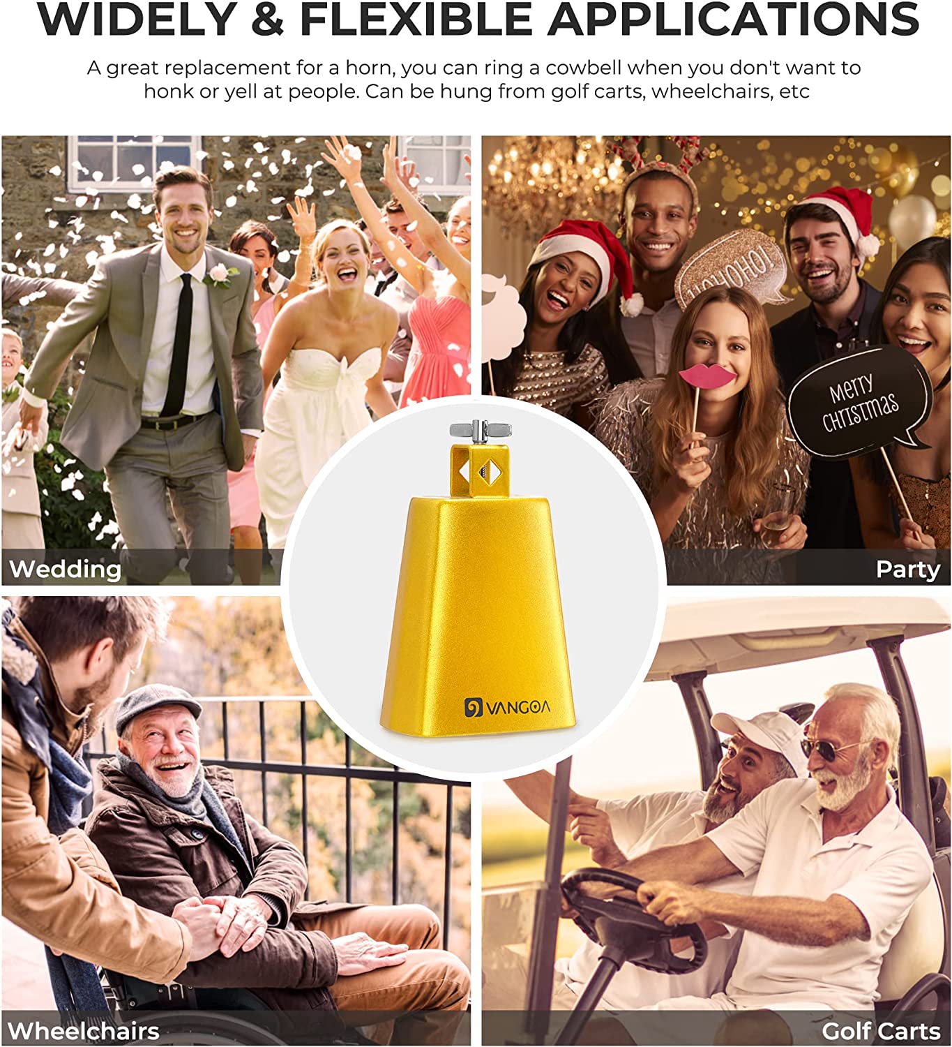 Vangoa 8 Inch Cow Bell With Mallet Beater Sticks Gold - Vangoa