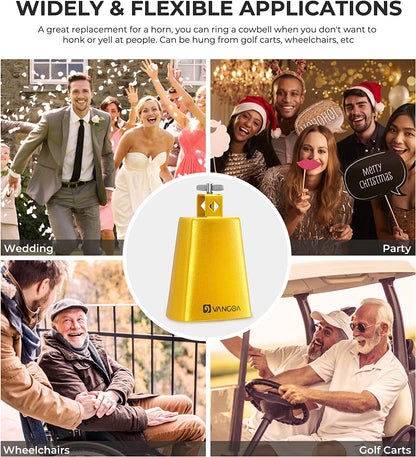 Vangoa 8 Inch Cow Bell With Mallet Beater Sticks Gold - Vangoa