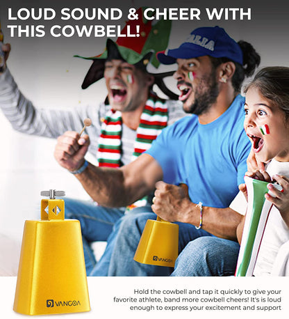 Vangoa 8 Inch Cow Bell With Mallet Beater Sticks Gold - Vangoa