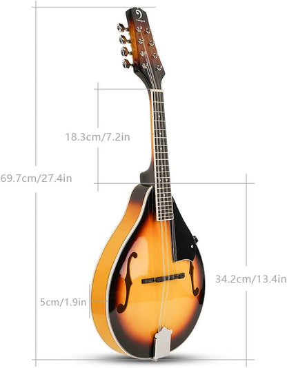 Vangoa A Style Mandolin 8 String Sunburst - Vangoa