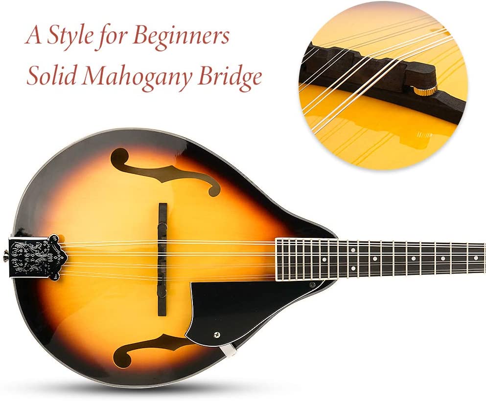 Vangoa A Style Mandolin 8 String Sunburst - Vangoa