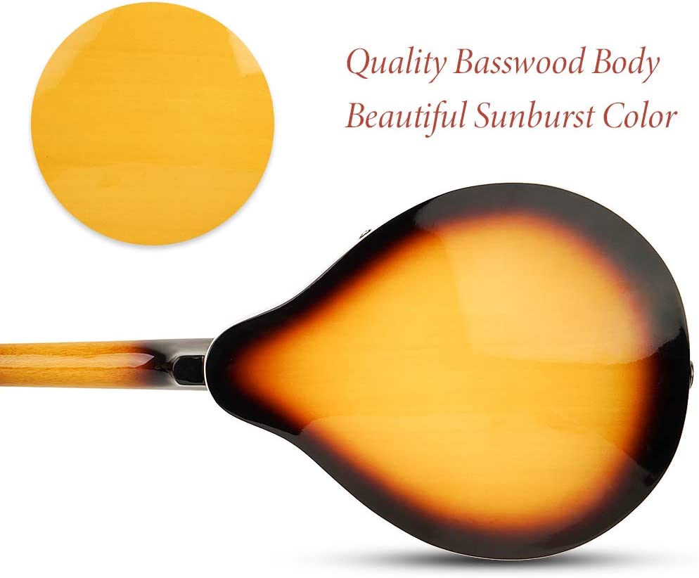 Vangoa A Style Mandolin 8 String Sunburst - Vangoa