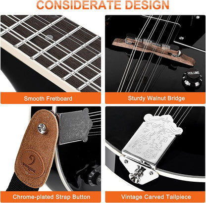 Vangoa Acoustic Electric A Style Mahogany Mandolin for Beginners - Vangoa