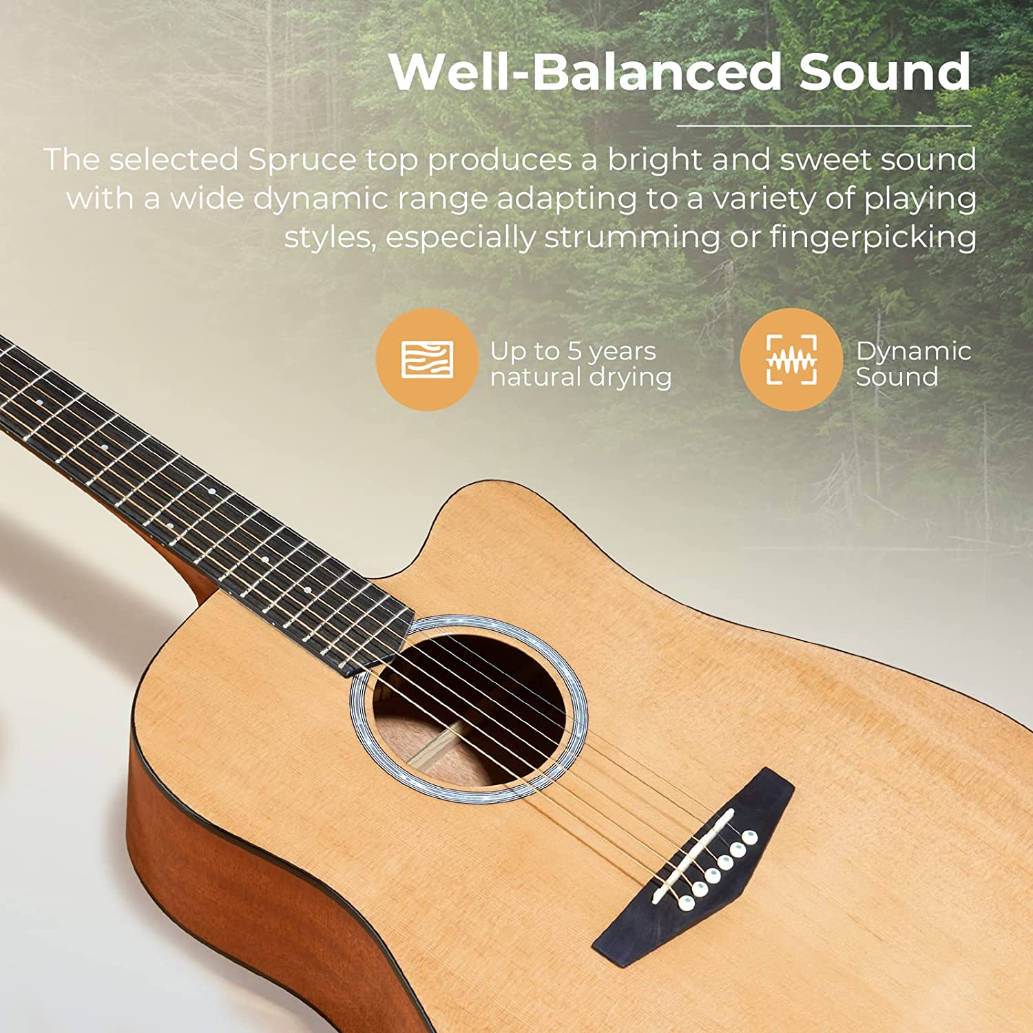Vangoa Acoustic Guitar Full Size Natural - Vangoa