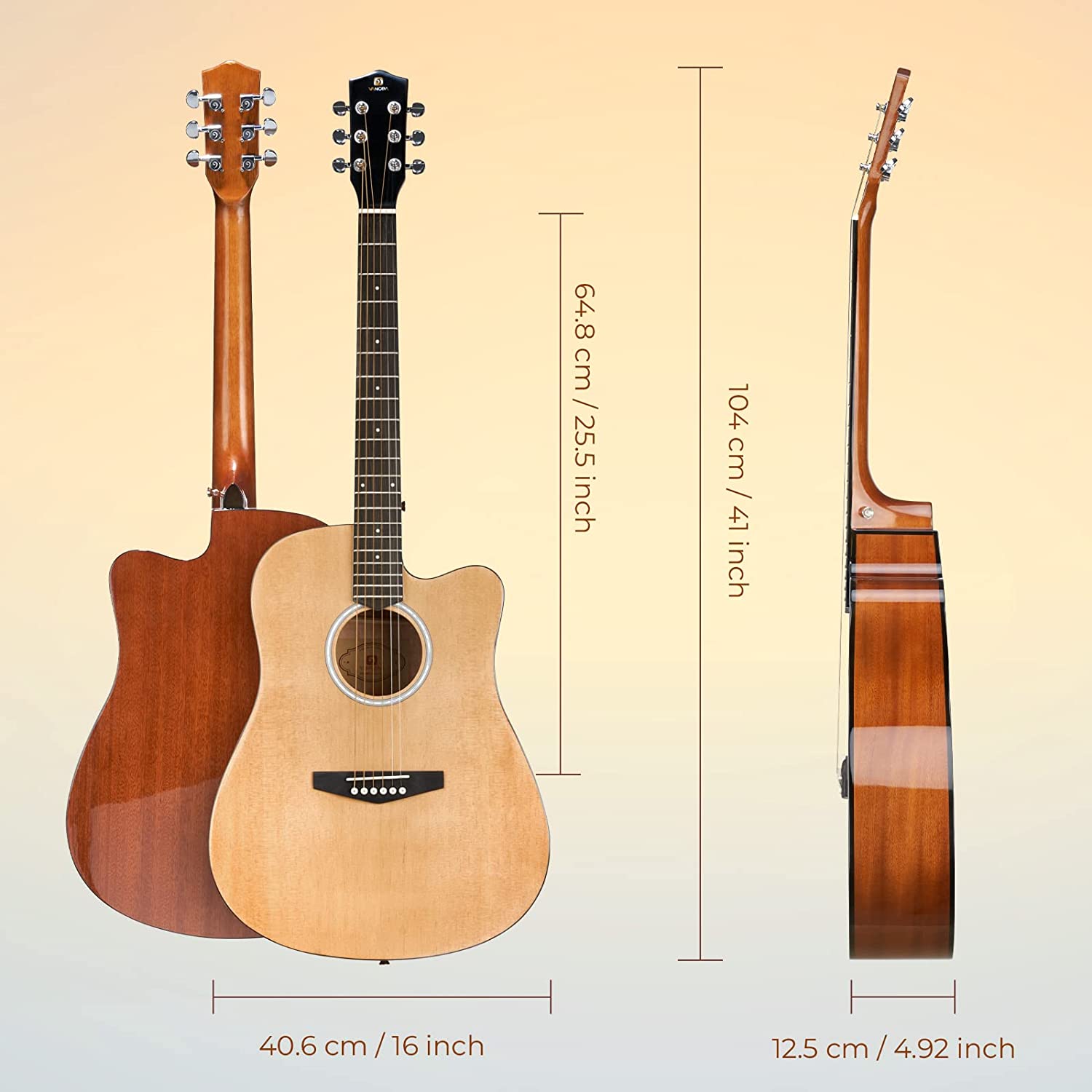 Vangoa Acoustic Guitar Full Size Natural - Vangoa