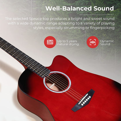 Vangoa Acoustic Guitar Full Size Red - Vangoa