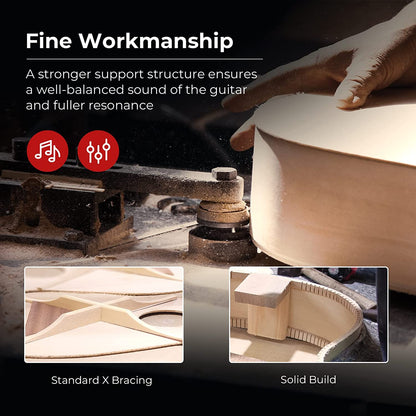 Vangoa Acoustic Guitar Full Size Red - Vangoa