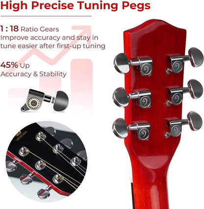 Vangoa Acoustic Guitar Full Size Red - Vangoa