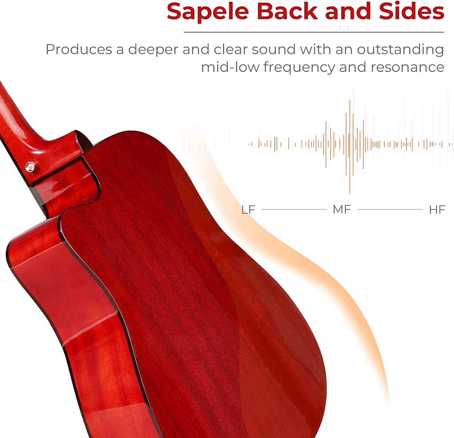 Vangoa Acoustic Guitar Full Size Red - Vangoa