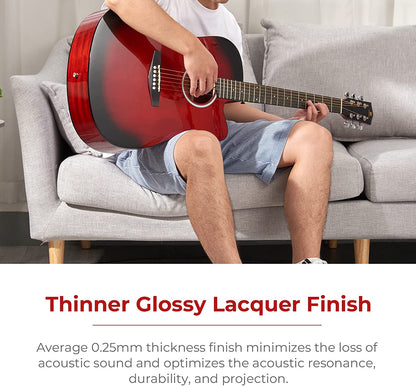 Vangoa Acoustic Guitar Full Size Red - Vangoa