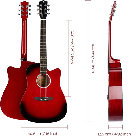 Vangoa Acoustic Guitar Full Size Red - Vangoa