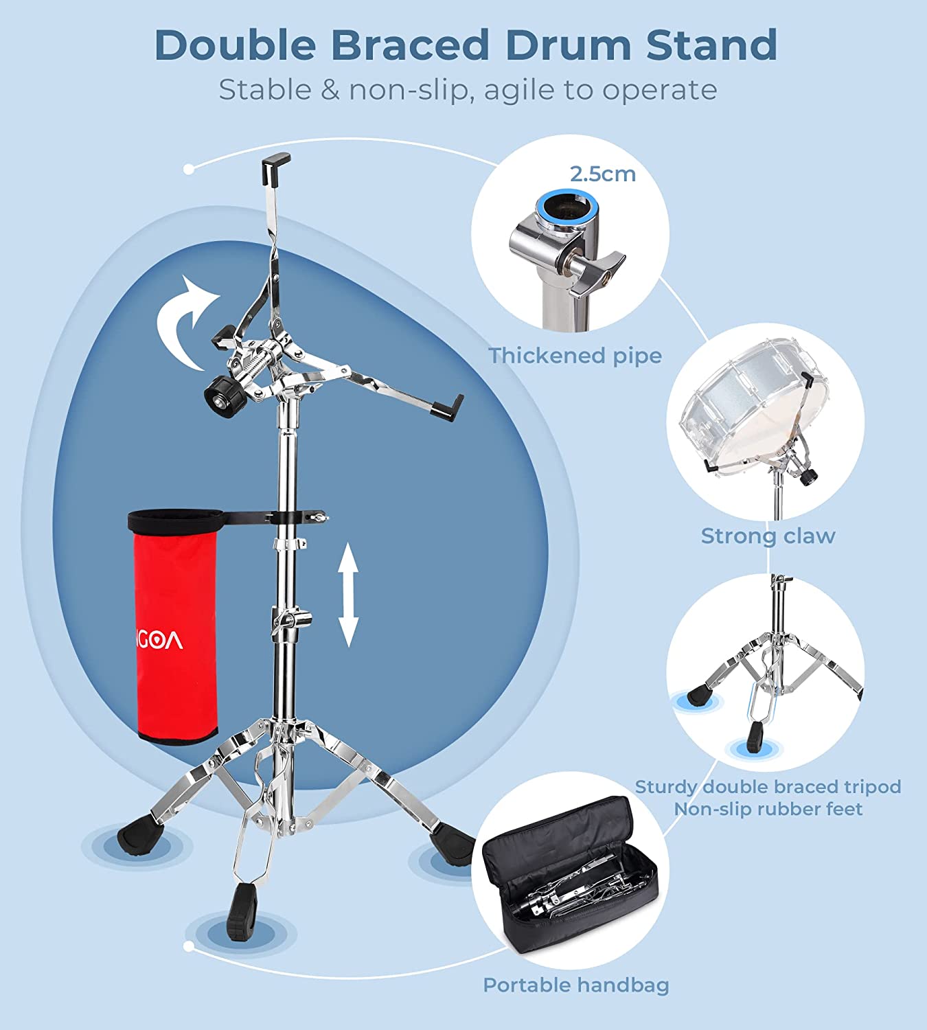 Vangoa Blue Snare Drum Set with Stand for Student 14"X 5.5" - Vangoa