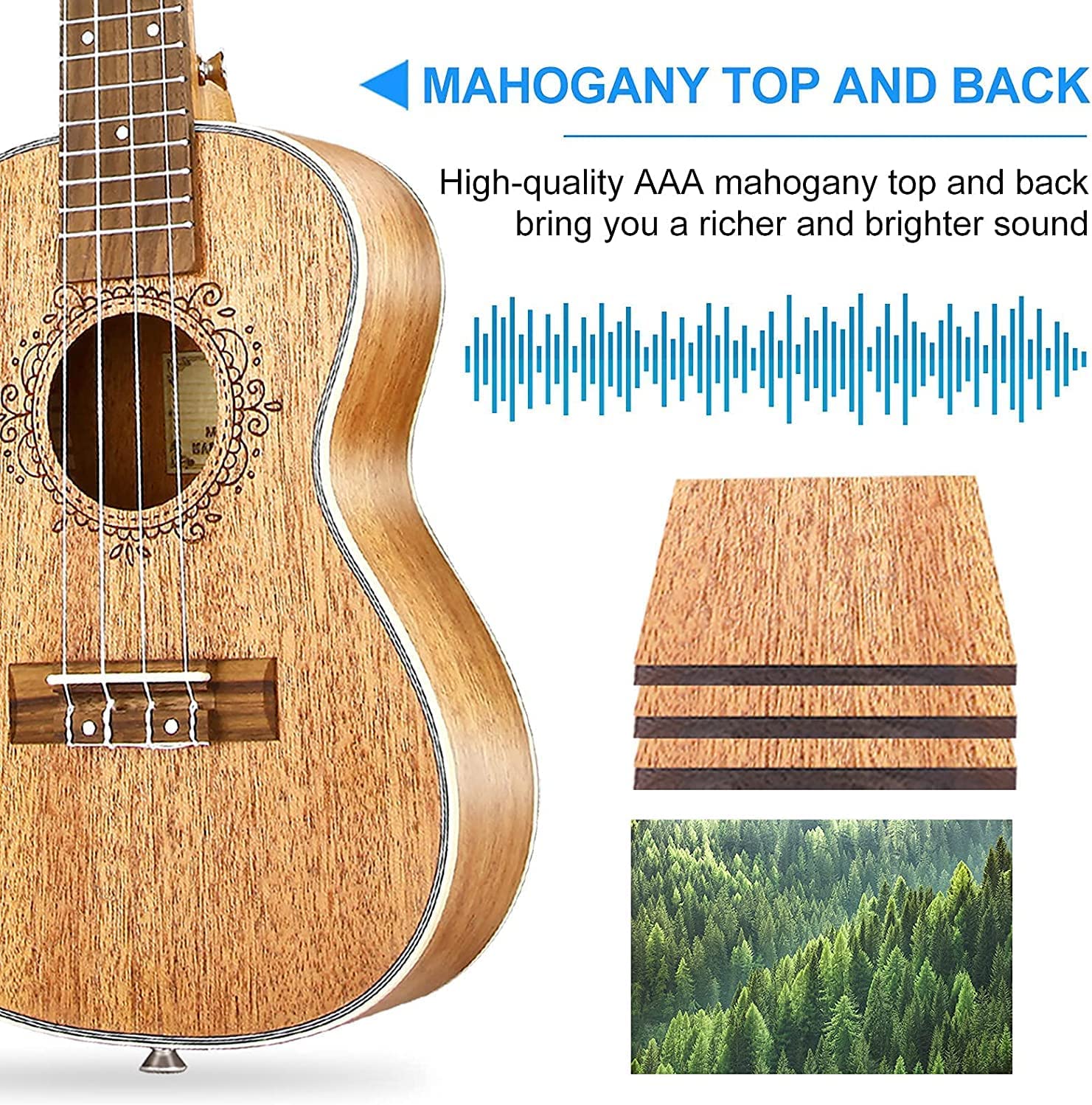 Vangoa Concert Ukulele with Equalizer Starter Kit 23 inch - Vangoa