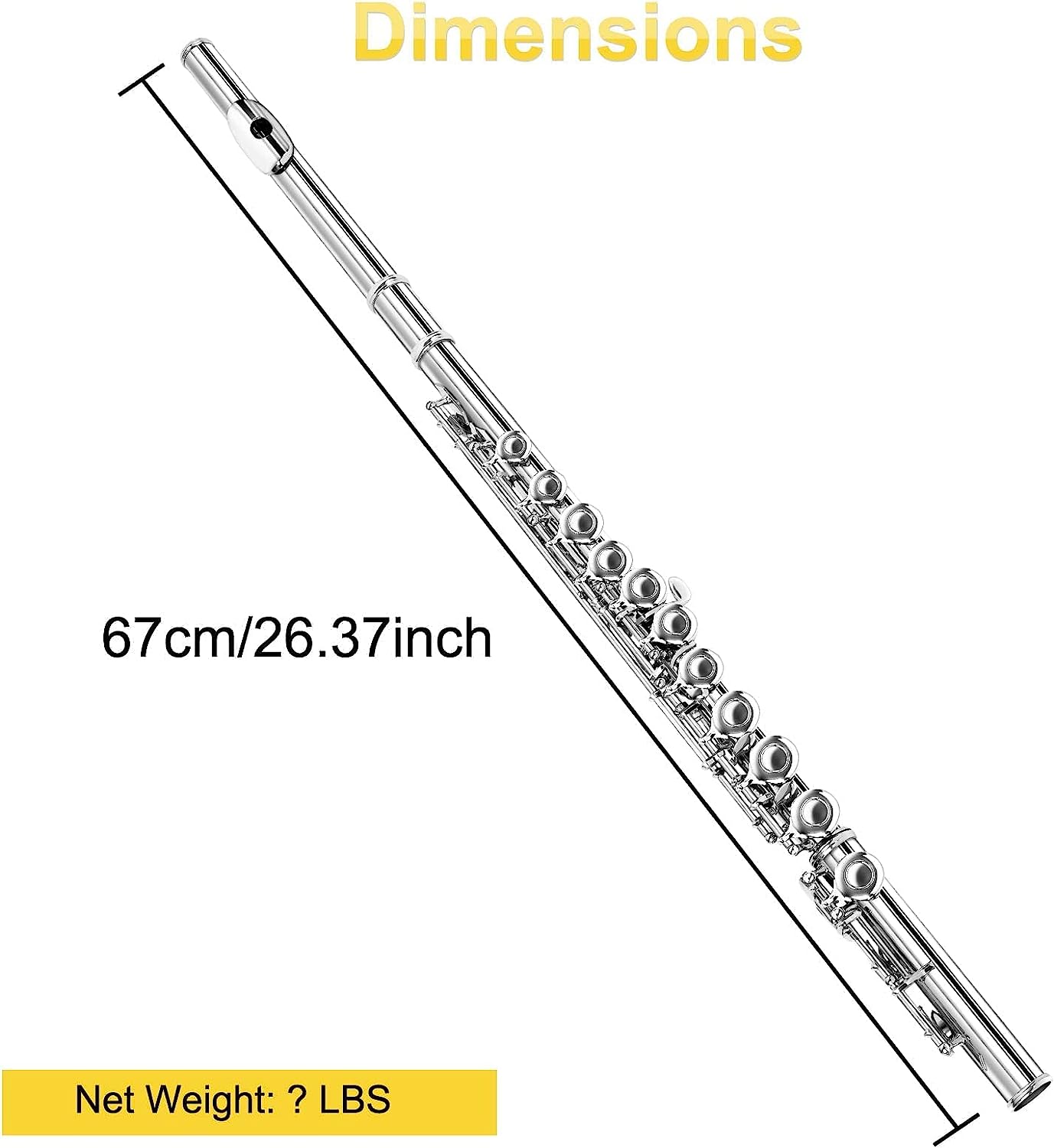 Vangoa Flute Closed Hole C Flute 16 Keys Silver Nickel Plated Flute Musical Instrument Flute Set for Beginners Adults Teens with Carrying Case - Vangoa