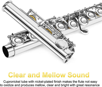 Vangoa Flute Closed Hole C Flute 16 Keys Silver Nickel Plated Flute Musical Instrument Flute Set for Beginners Adults Teens with Carrying Case - Vangoa