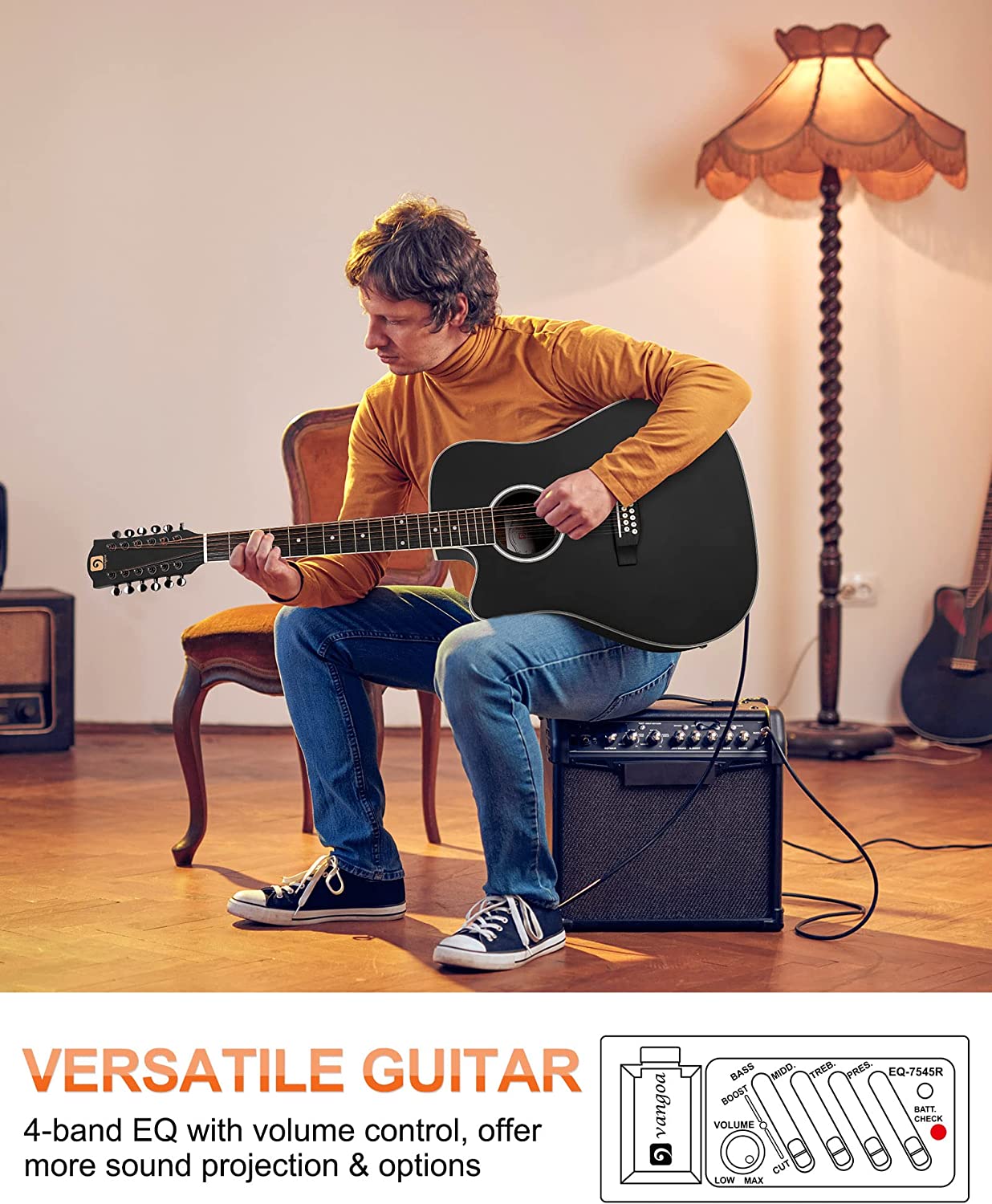 Vangoa LEFT HANDED 12 String Guitar Acoustic electric 42 Inch Spruce Top Sapele Body - Vangoa