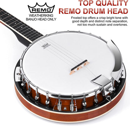 Vangoa LEFT - HANDED Banjo 5 String with Resonator Mahogany Open Back 38 Inch - Vangoa