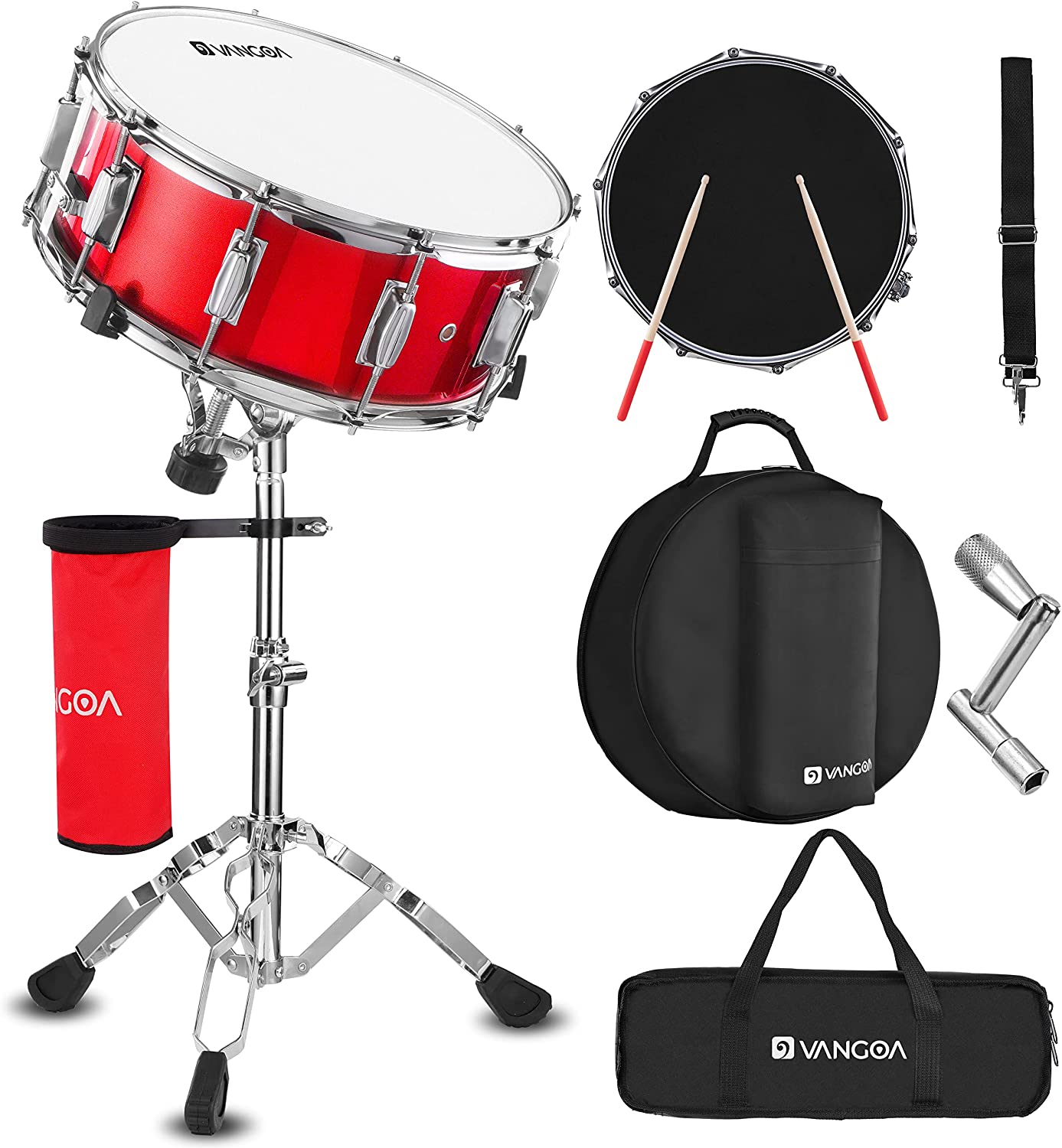Vangoa Student Snare Drum Set with Stand Red 14"X 5.5" - Vangoa
