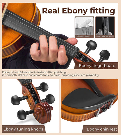Vangoa VA400 Solid Wood Violin, 4/4 Full Size, Unique Flamed Maple Back - Vangoa