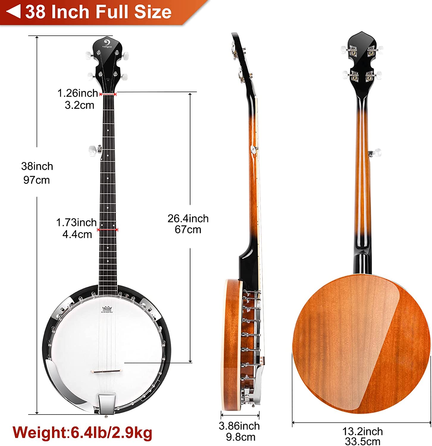 Vangoa VBJ - 40 Banjo 5 String Full Size - Vangoa
