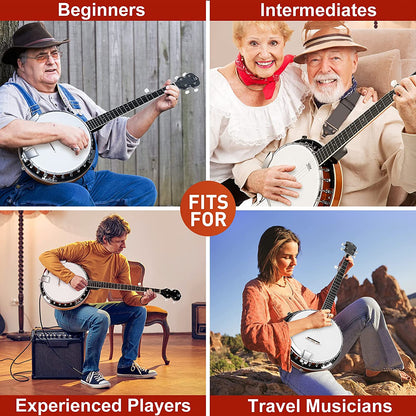 Vangoa VBJ - 4E Acoustic Electric Banjo 5 String Full Size 24 Brackets with Geared 5th Pegs for Beginners Adults - Vangoa