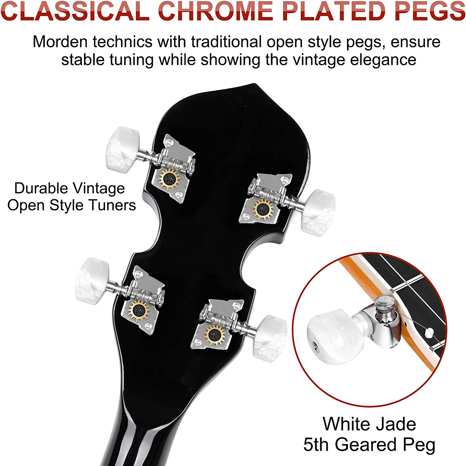 Vangoa VBJ - 4E Acoustic Electric Banjo 5 String Full Size 24 Brackets with Geared 5th Pegs for Beginners Adults - Vangoa