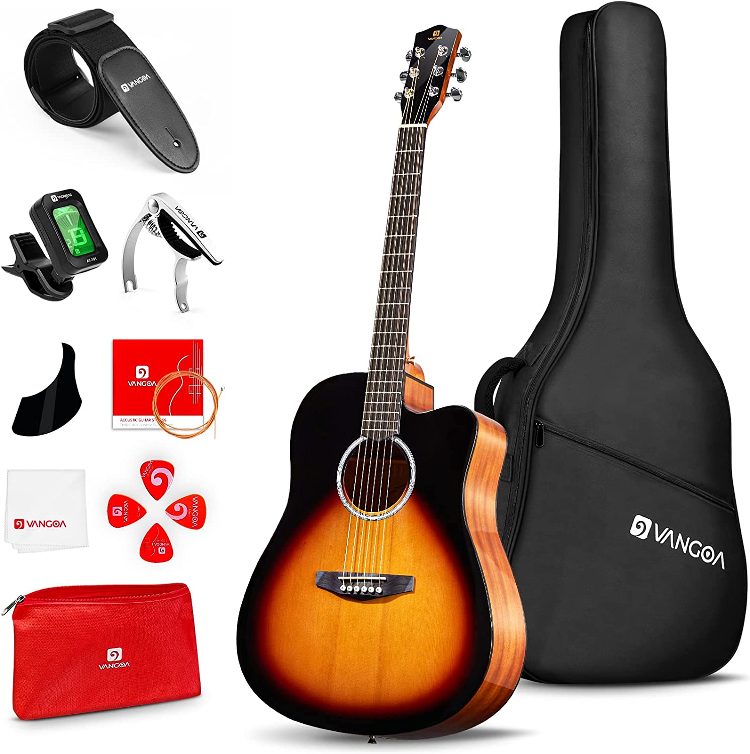 Vangoa VG - 1 Sunburst Acoustic Guitar 41 Inch Full Size Glossy - Vangoa