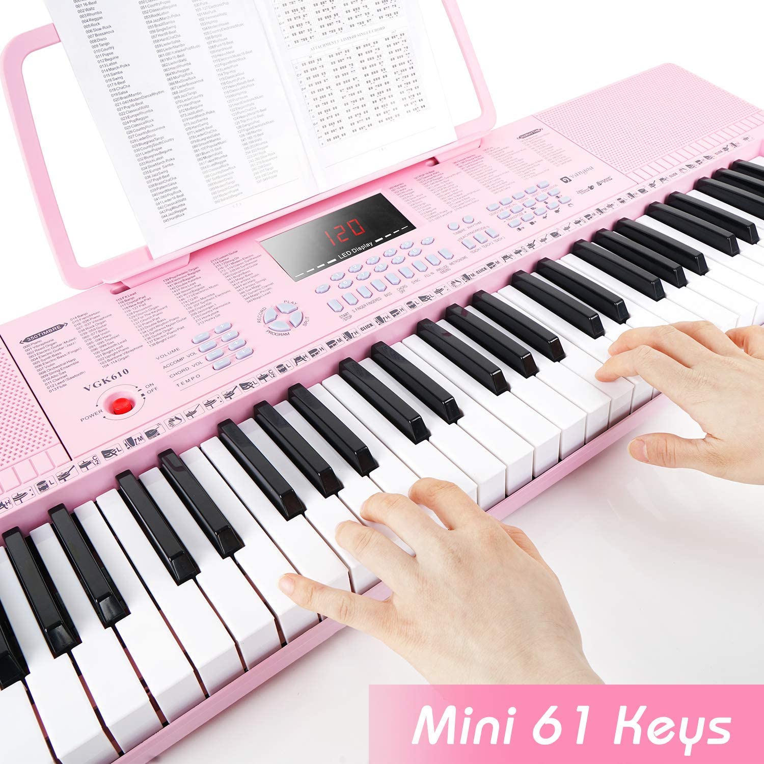 Vangoa VGK610 Piano Keyboard 61 Mini Keys Pink - Vangoa