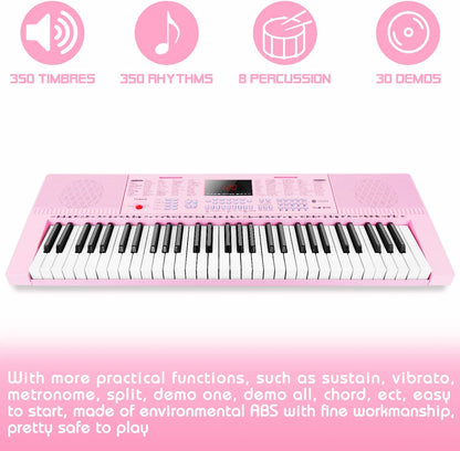 Vangoa VGK610 Piano Keyboard 61 Mini Keys Pink - Vangoa