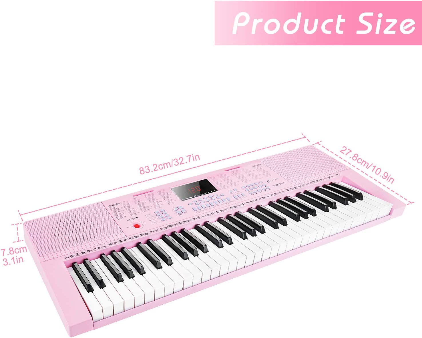 Vangoa VGK610 Piano Keyboard 61 Mini Keys Pink
