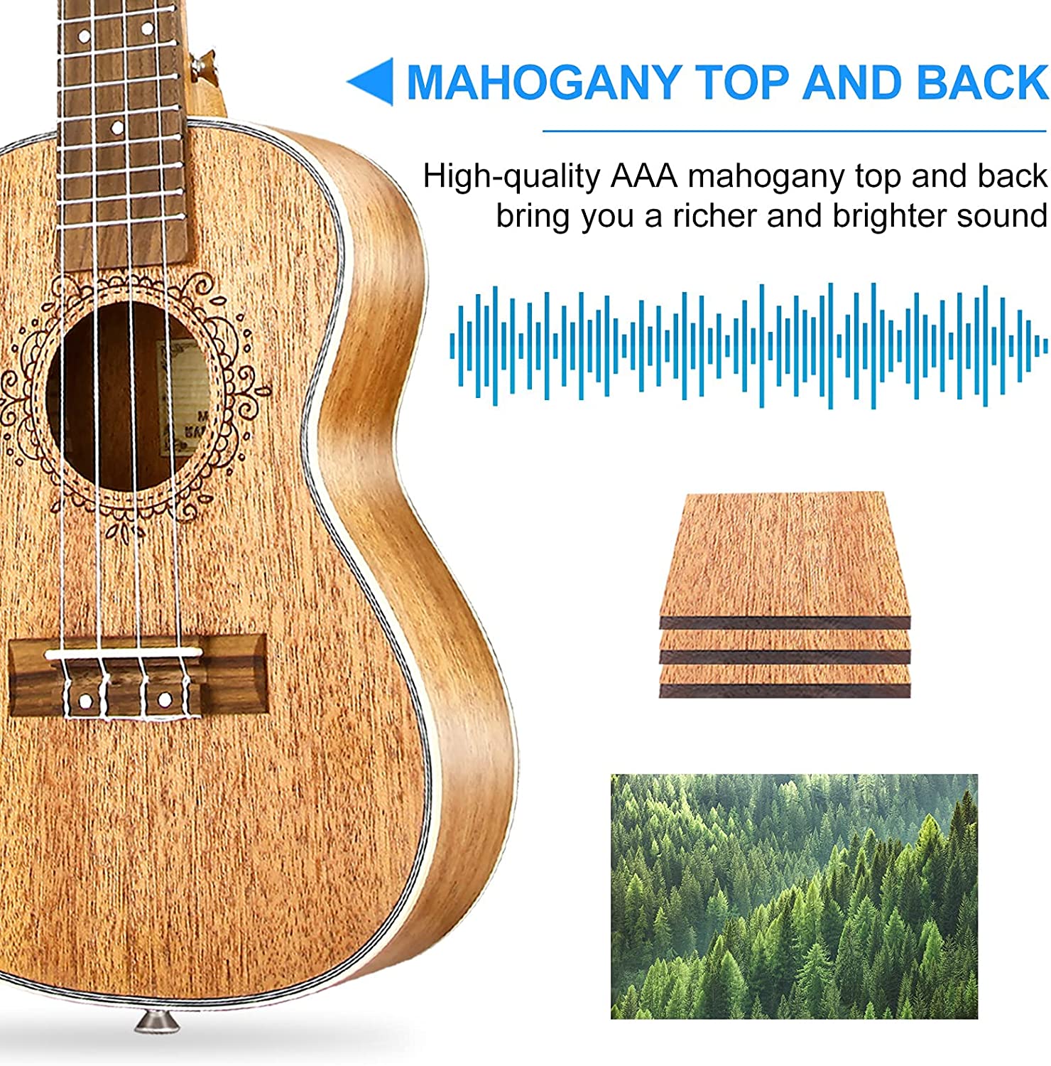 Vangoa VU406 CE Tenor Ukulele 26 inch with Equalizer Starter Kit - Vangoa