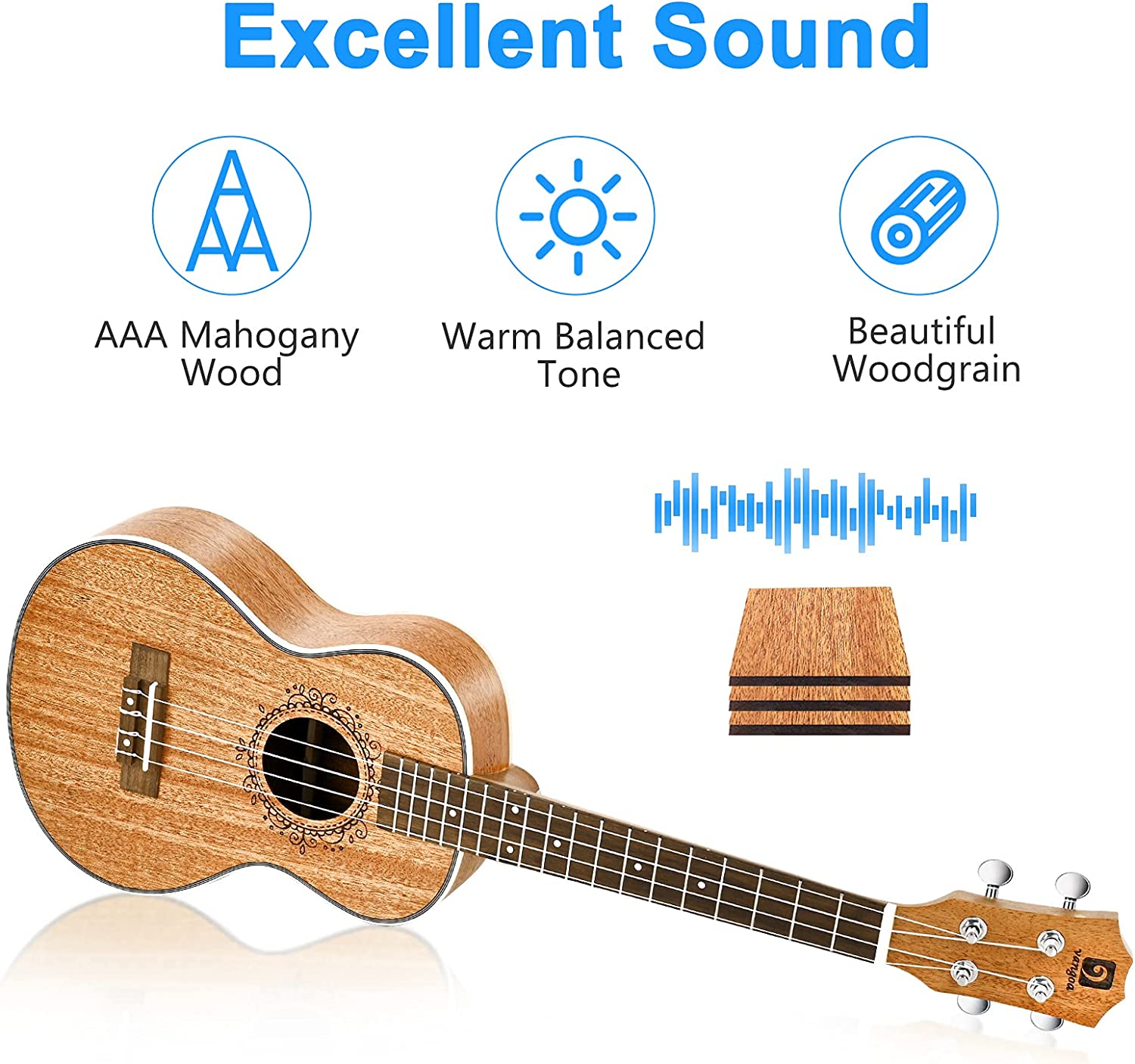 Vangoa VU406 Tenor Ukulele 26 Inch Mahogany Professional Acoustic Ukelele Four String Starter Kit - Vangoa