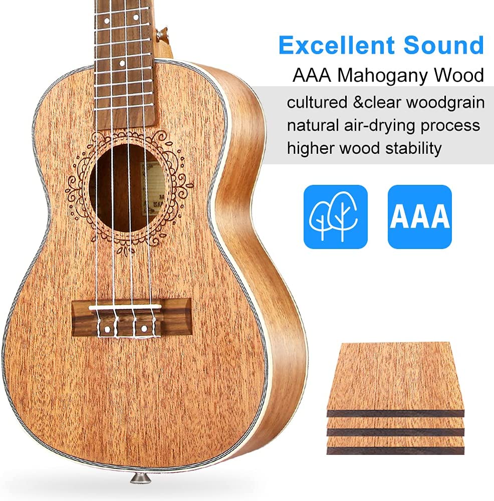 Vangoa VU406 Tenor Ukulele 26 Inch Mahogany Professional Acoustic Ukelele Four String Starter Kit - Vangoa